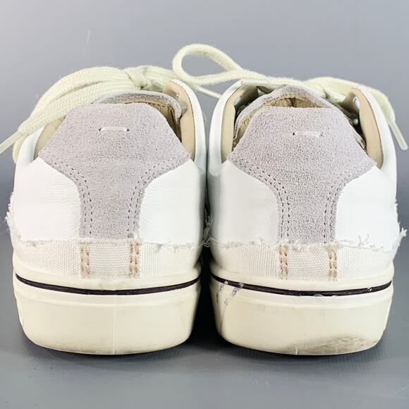 Size 5 White Leather Canvas Distressed Low Top Sneakers - Picture 3 of 8